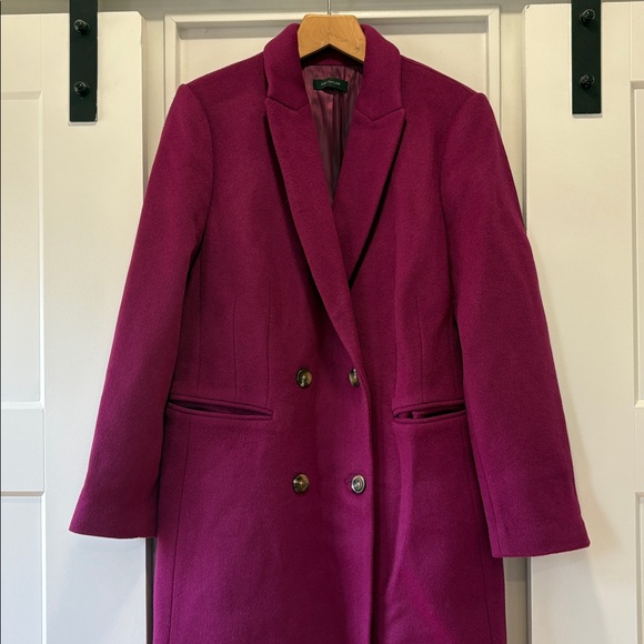 ANN TAYLOR Wool Blend Long Chesterfield Coat Magenta Purple Size Medium - Picture 6 of 14